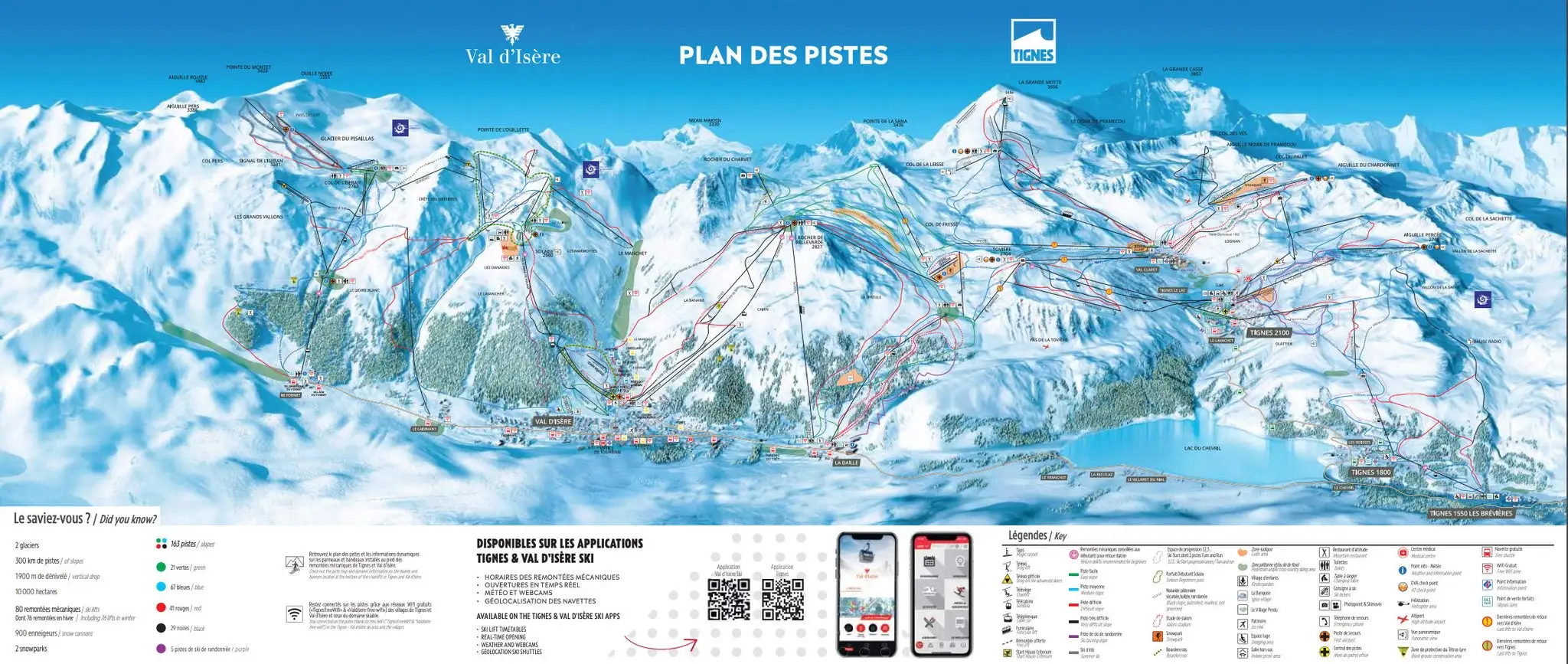Plan des pistes de Tignes